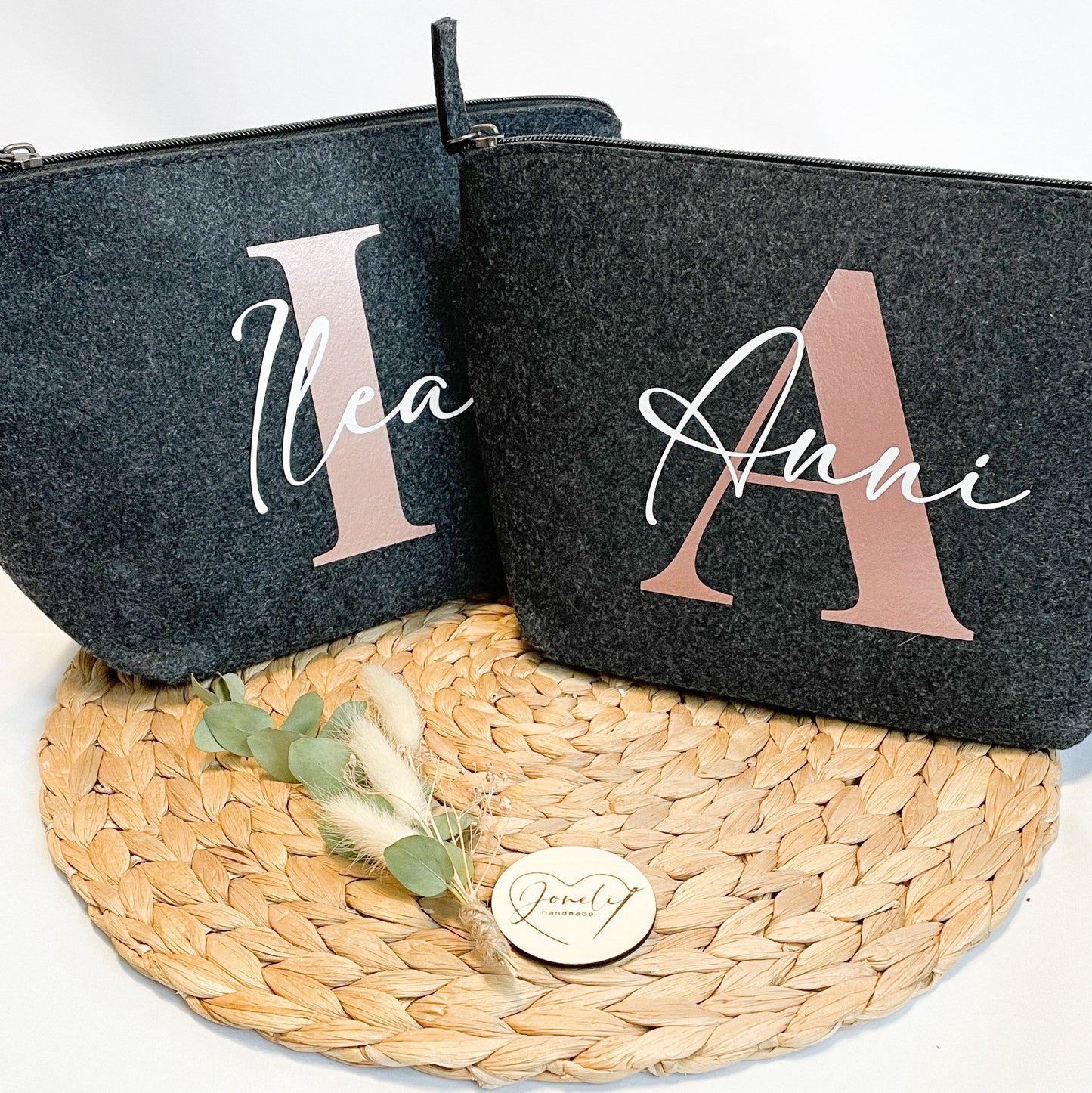 Personalisierte Kosmetiktasche / schminktasche / Aufbewahrung für die Handtasche aus Filz