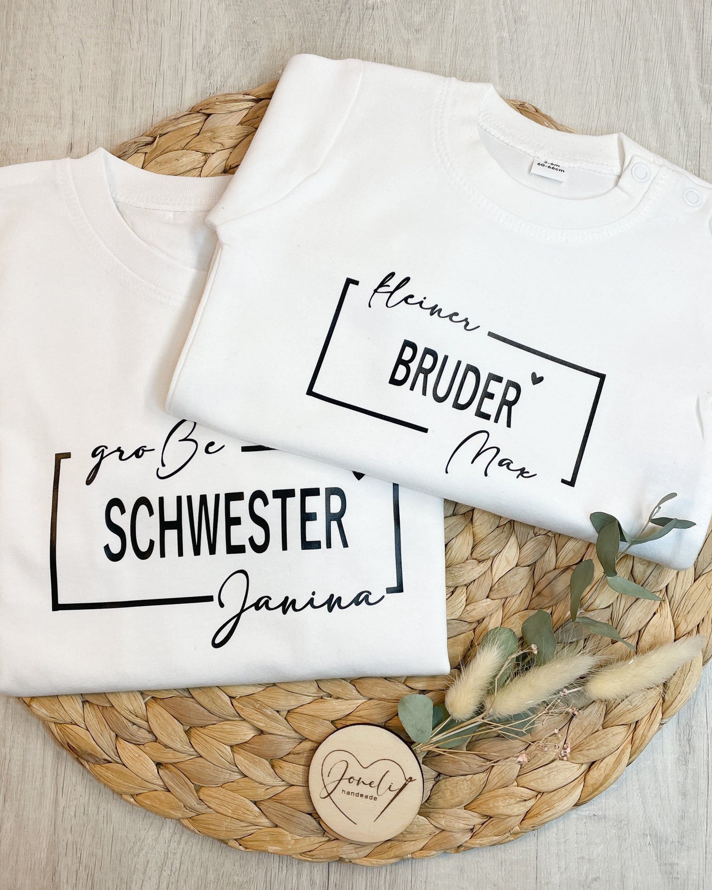 Langarmshirts für Geschwister, personalisiert mit dem Namen, Schwester, Bruder, Familienshooting