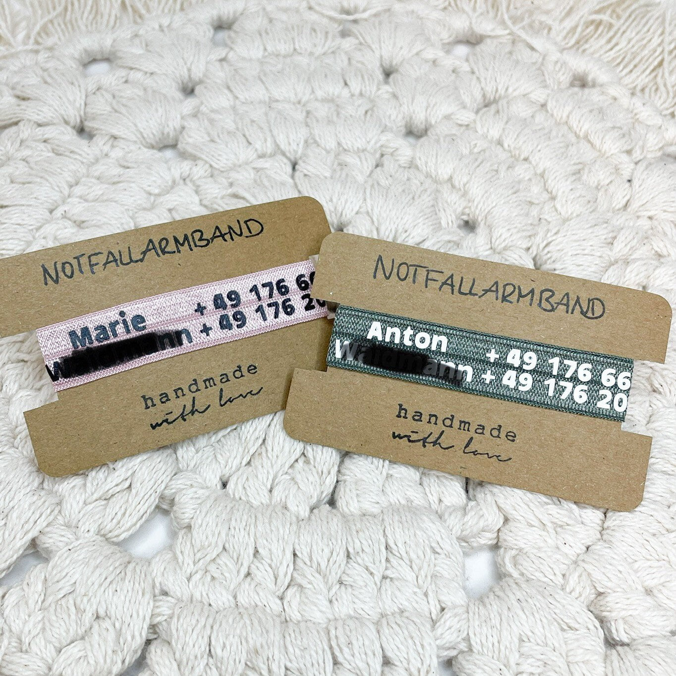 Kinder Notfall Armband / Elastisches Armband mit Name und Telefonnummer