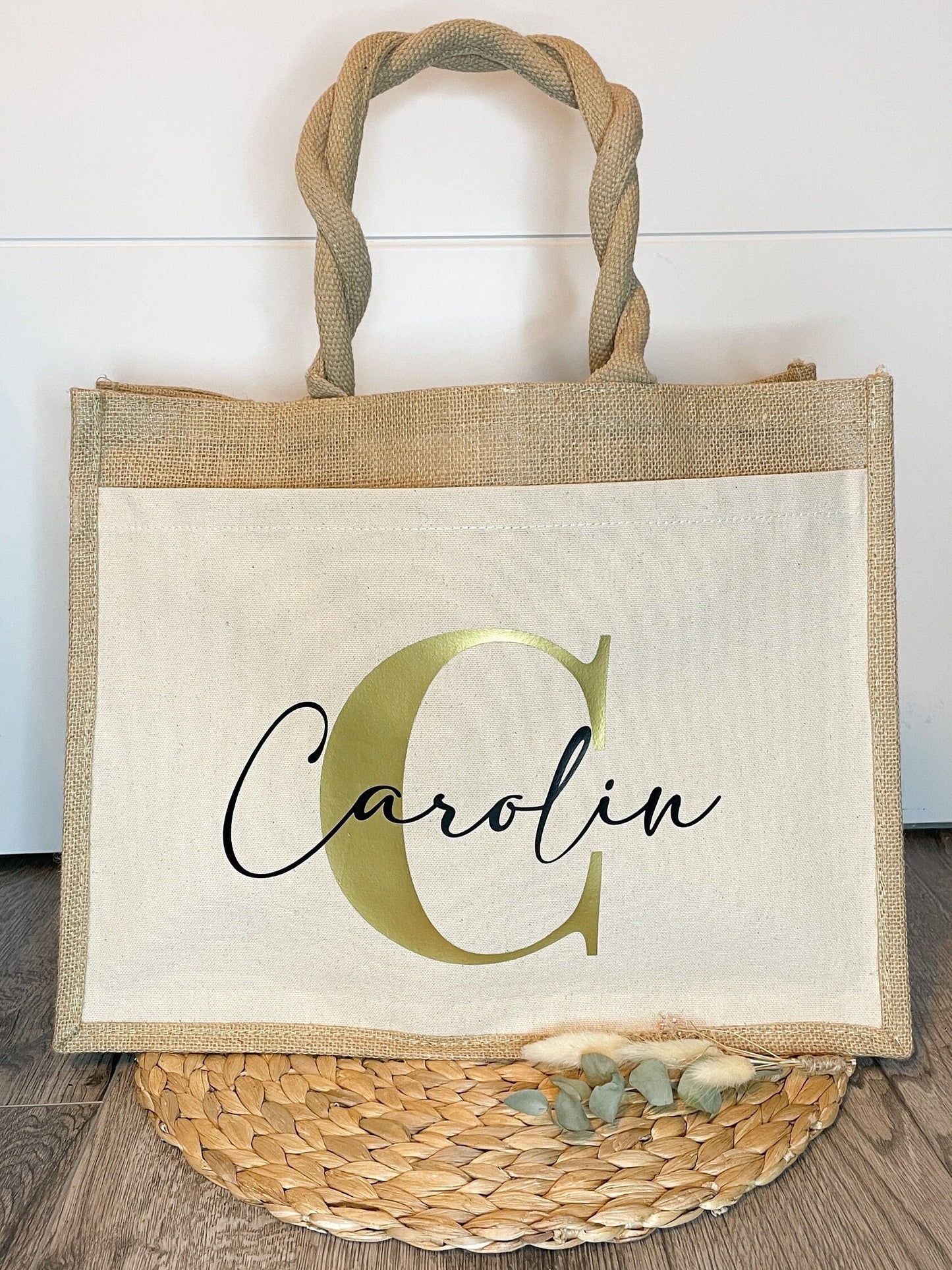 Filztasche Set personalisiert Initial gold, Geburtstagsgeschenk Freundin
