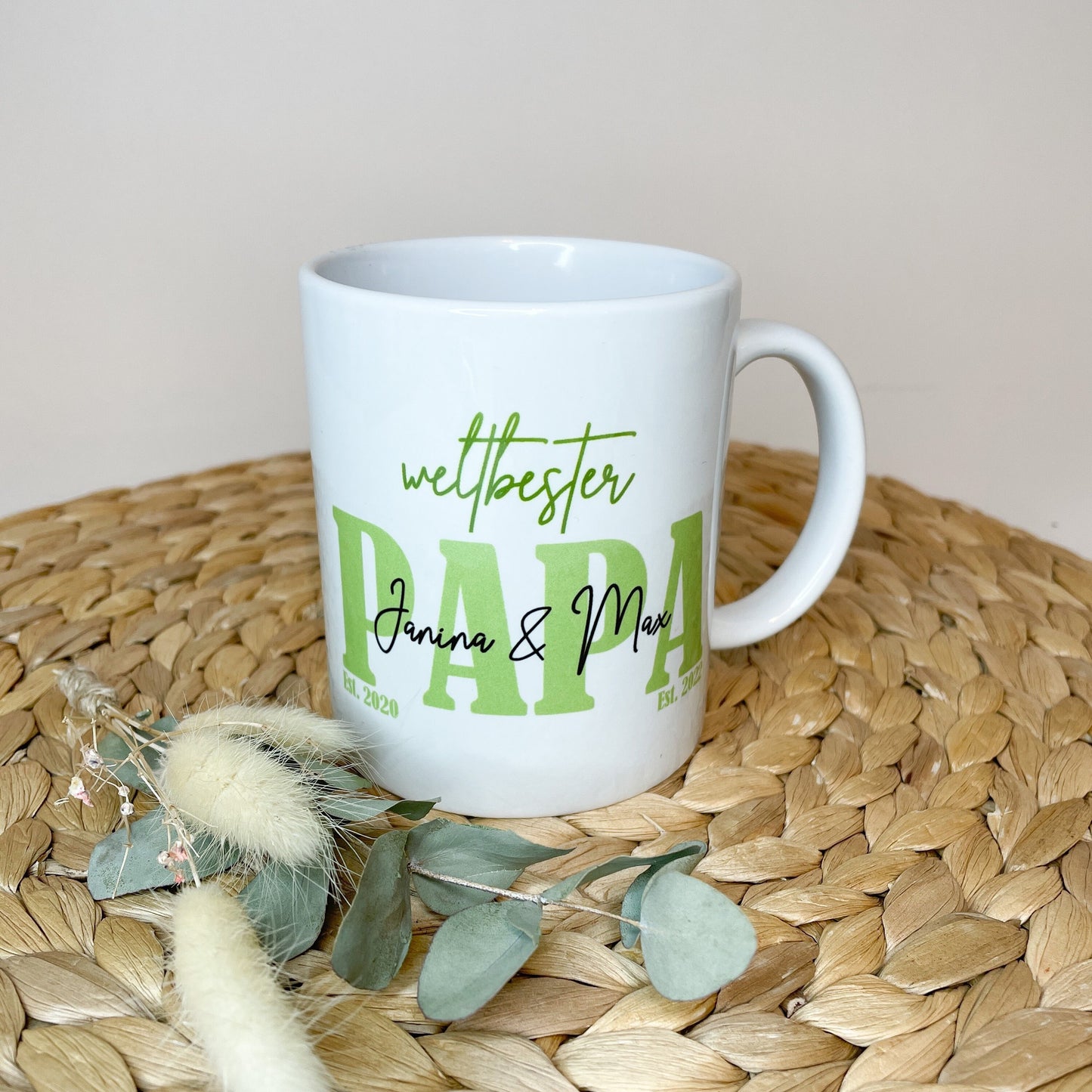 Weltbester Papa, Keramiktasse Personalisiert mit den Namen der Kinder/ verschiedene Farben möglich