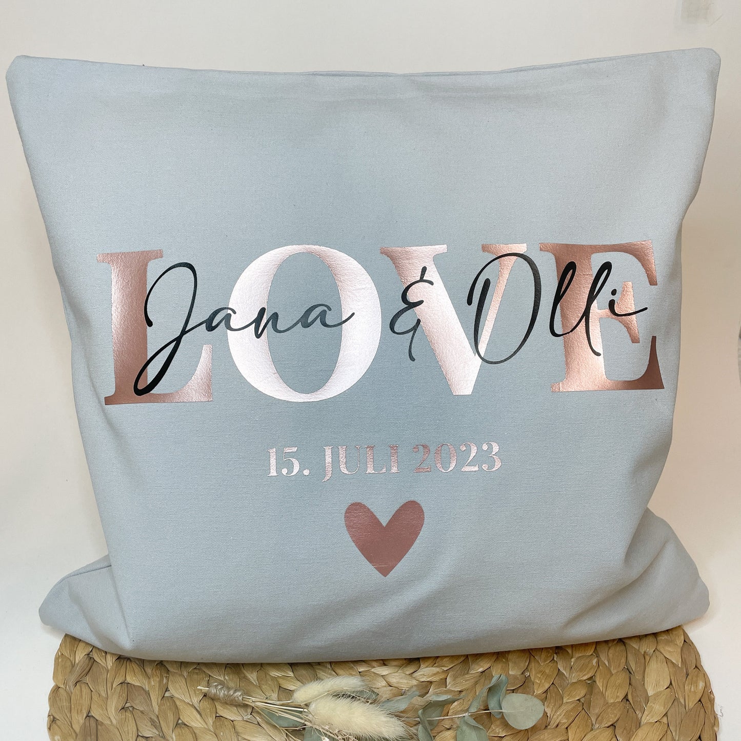 LOVE, Kissenbezug zur Hochzeit , Ehepaar, Hochzeitstag, personalisiert mit den Namen und dem Hochzeitsdatum