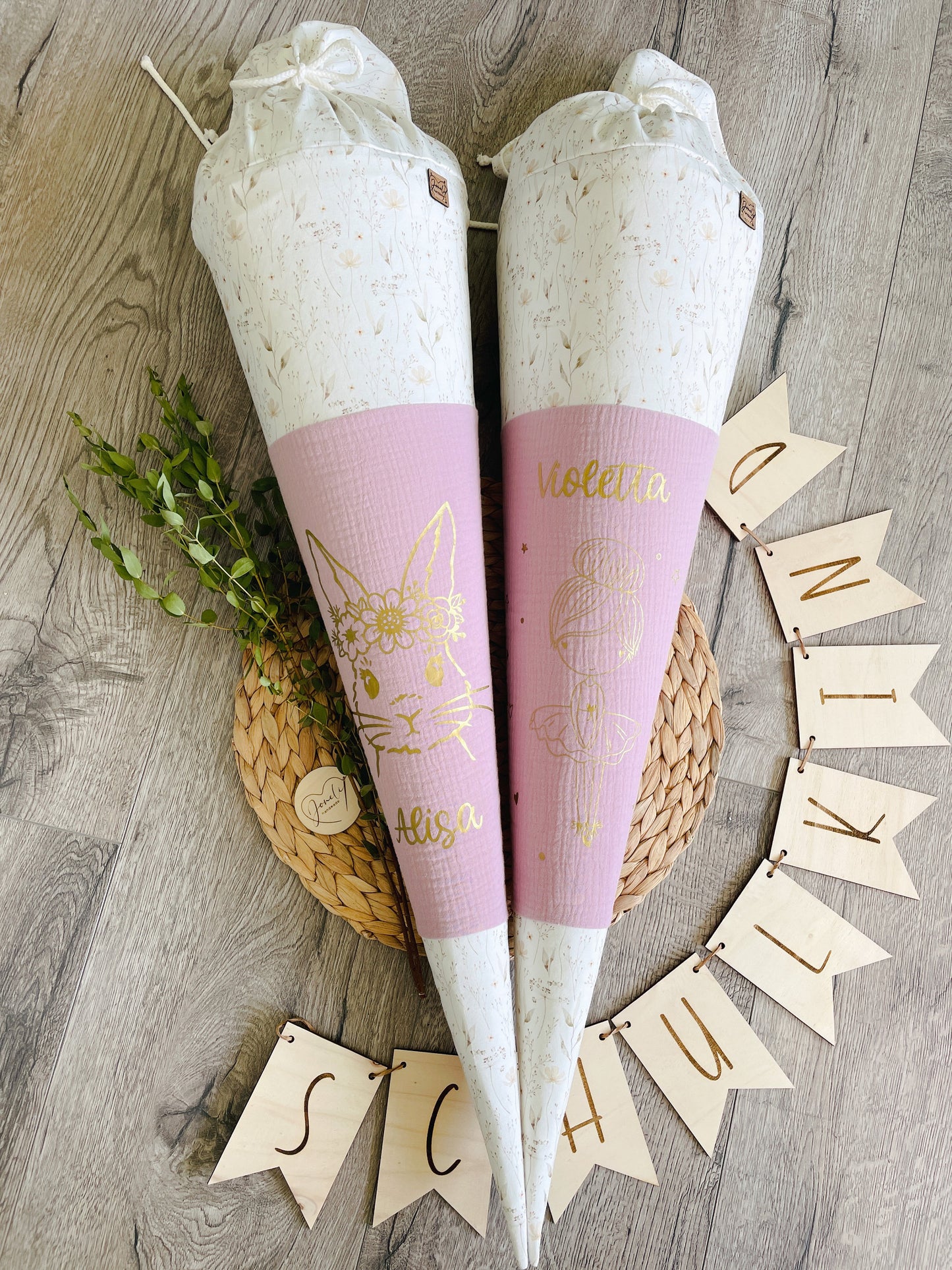 Schultüte / Zuckertüte Ballerina oder Hase, personalisiert mit dem Namen