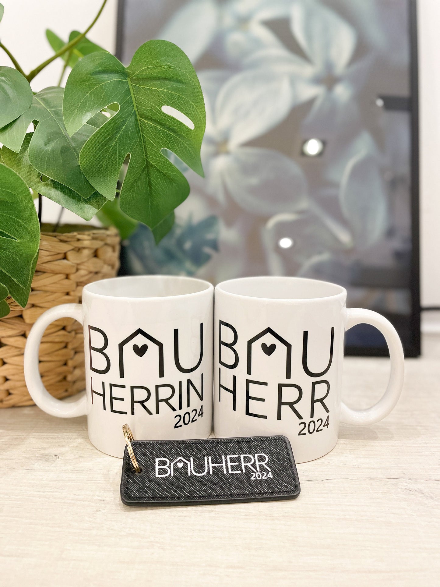 BAUHERR / BAUHERRIN personalisierte Tassen und Schlüsselanhänger / Geschenk für Bauherren