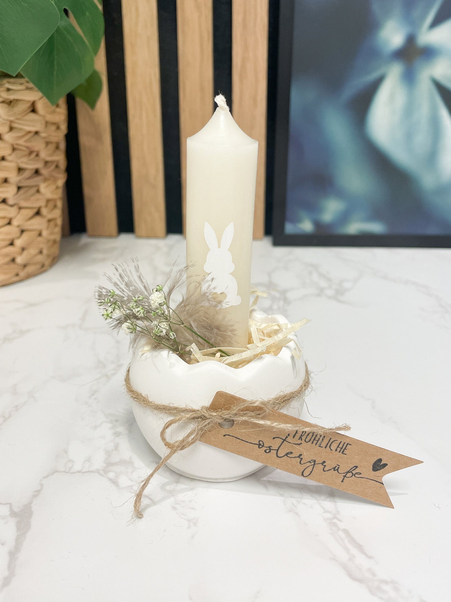 Geschenkset zu Ostern / Ostergruß / Raysin Eierschale mit Kerze dekoriert