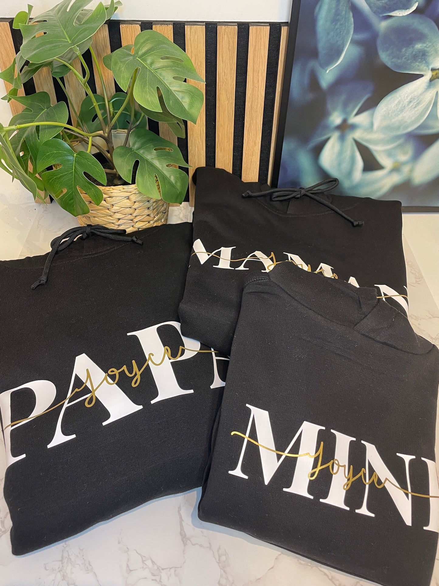 Familienset Mom Dad Mini / Mama Papa Mini Hoodies oder T-Shirts in schwarz