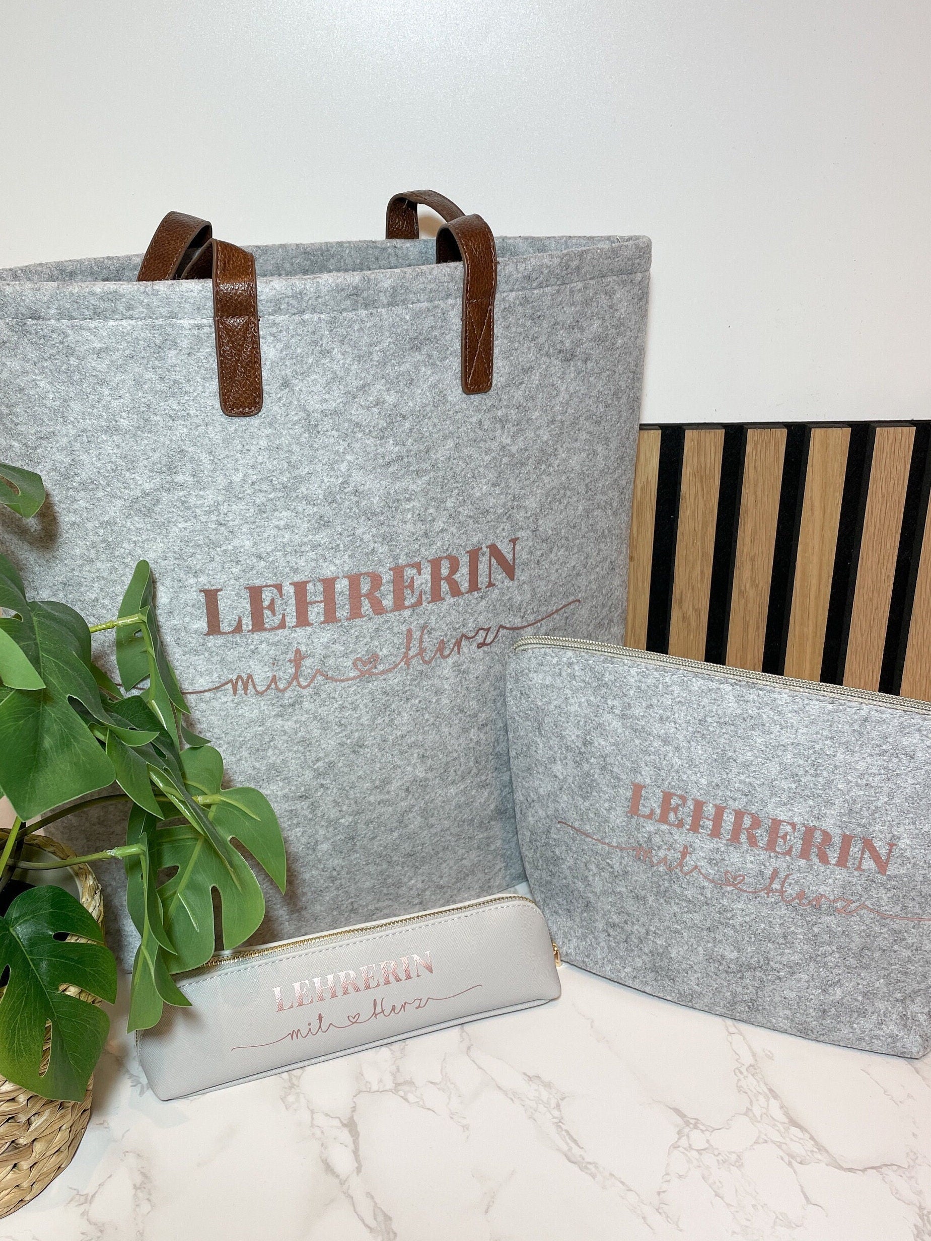 Lehrerin mit Herz SET personalisierte Filztasche, Mäppchen& Accessoire Tasche / Abschiedsgeschenk, Dankeschön