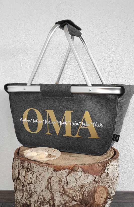 Einkaufskorb OMA mit dem Namen der Enkel oder deinem Wunschaufdruck