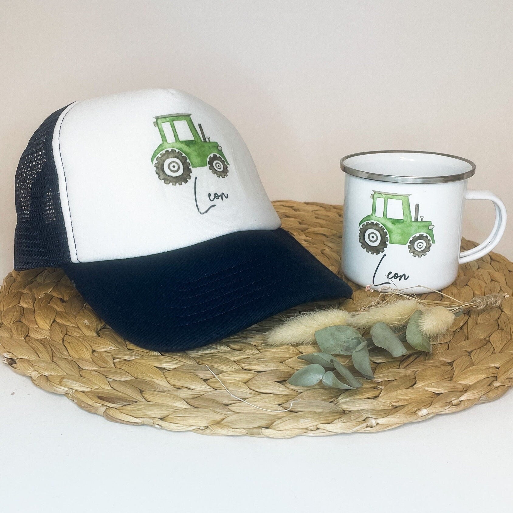 Personalisierte Cap & Tasse / Traktor/Geschenk-Set/ Mütze / Snapback für Kinder und Teenager/ verschiedene Farben