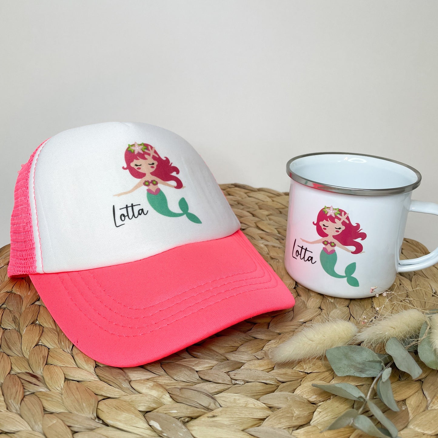 Personalisierte Cap & Tasse / Meerjungfrau /Geschenk-Set/ Mütze / Snapback für Kinder und Teenager/ verschiedene Farben