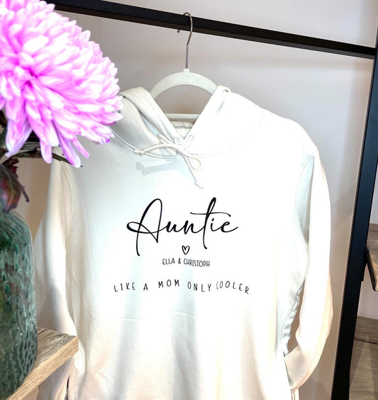 Hoodie Pullover Auntie Tante Aunt personalisiert Namen Kinder Pullover gold silber Leo rosegold Geschenk