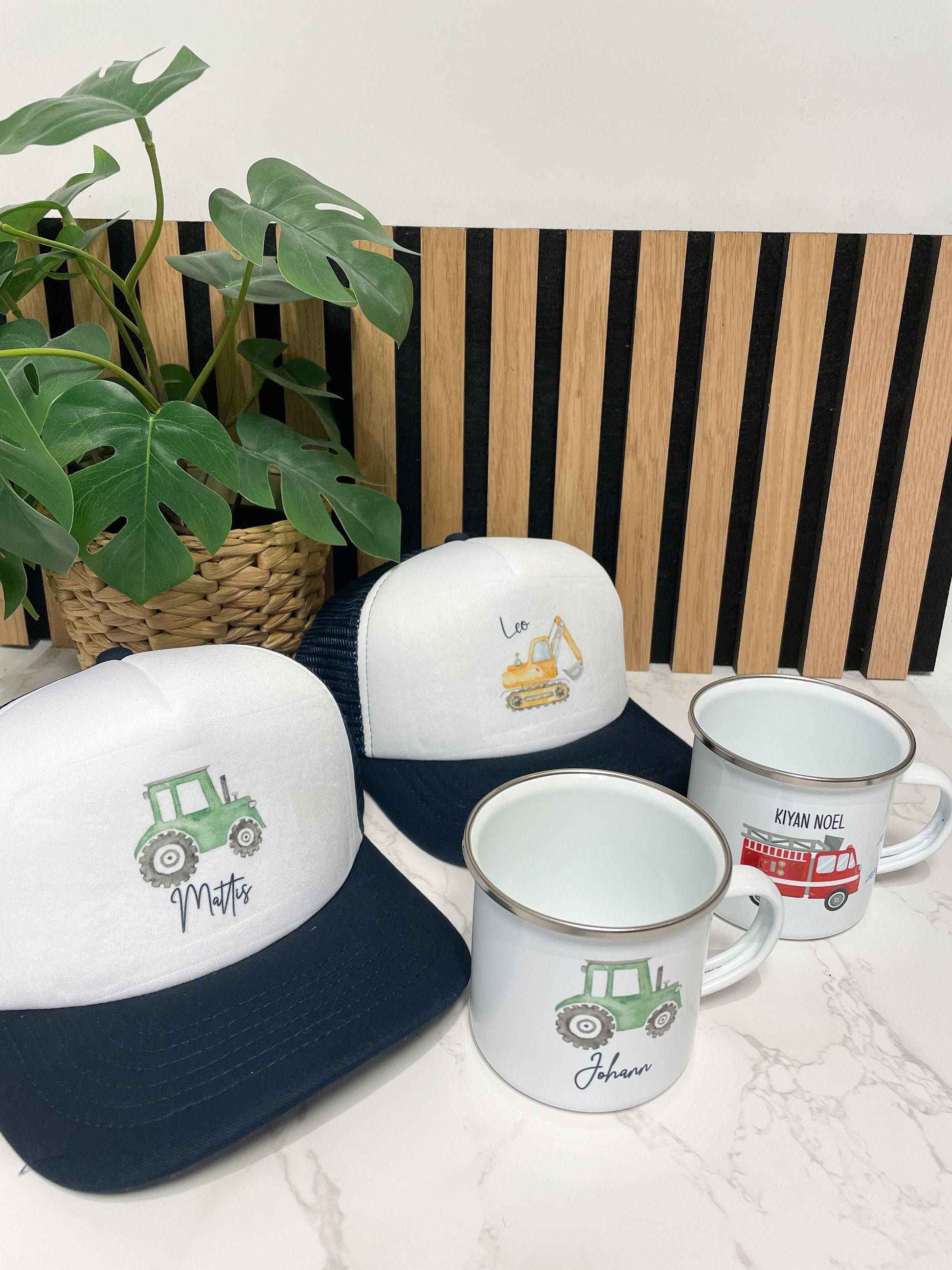 Personalisierte Cap & Tasse / Traktor/Geschenk-Set/ Mütze / Snapback für Kinder und Teenager/ verschiedene Farben