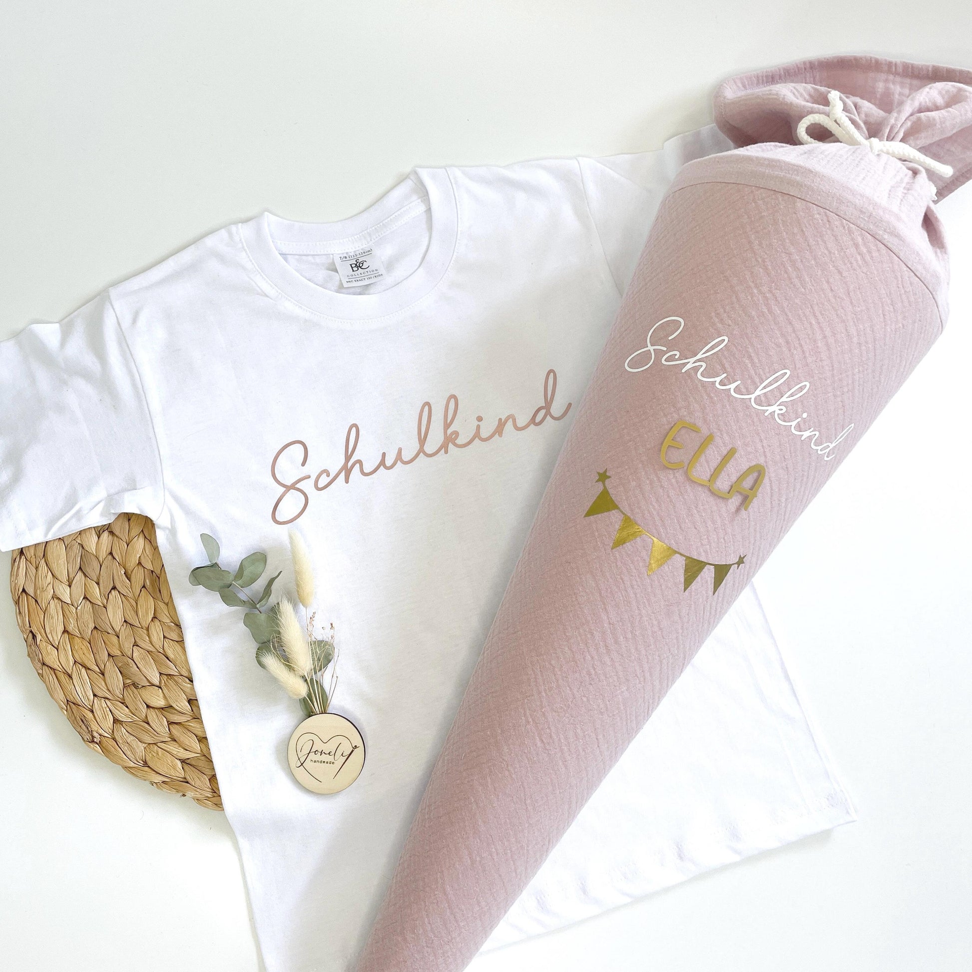 Schulkind T-Shirt & Schultüte/Zuckertüte aus Musselin, verschiedene Farben