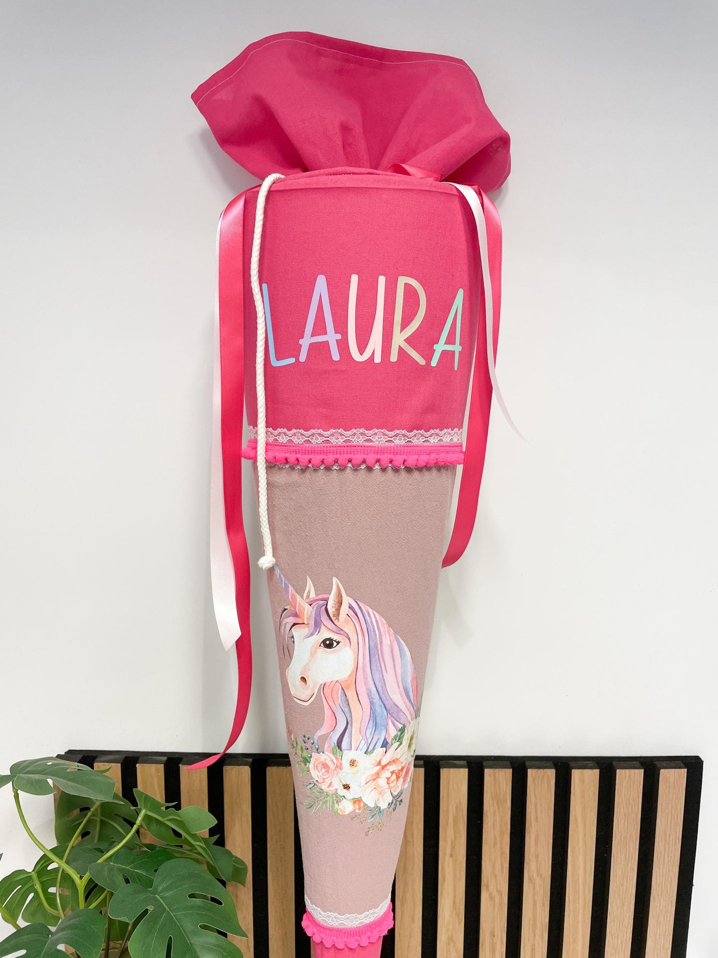 Schultüte pink mit Einhorn/ Zuckertüte zur Einschulung/ pink Unicorn