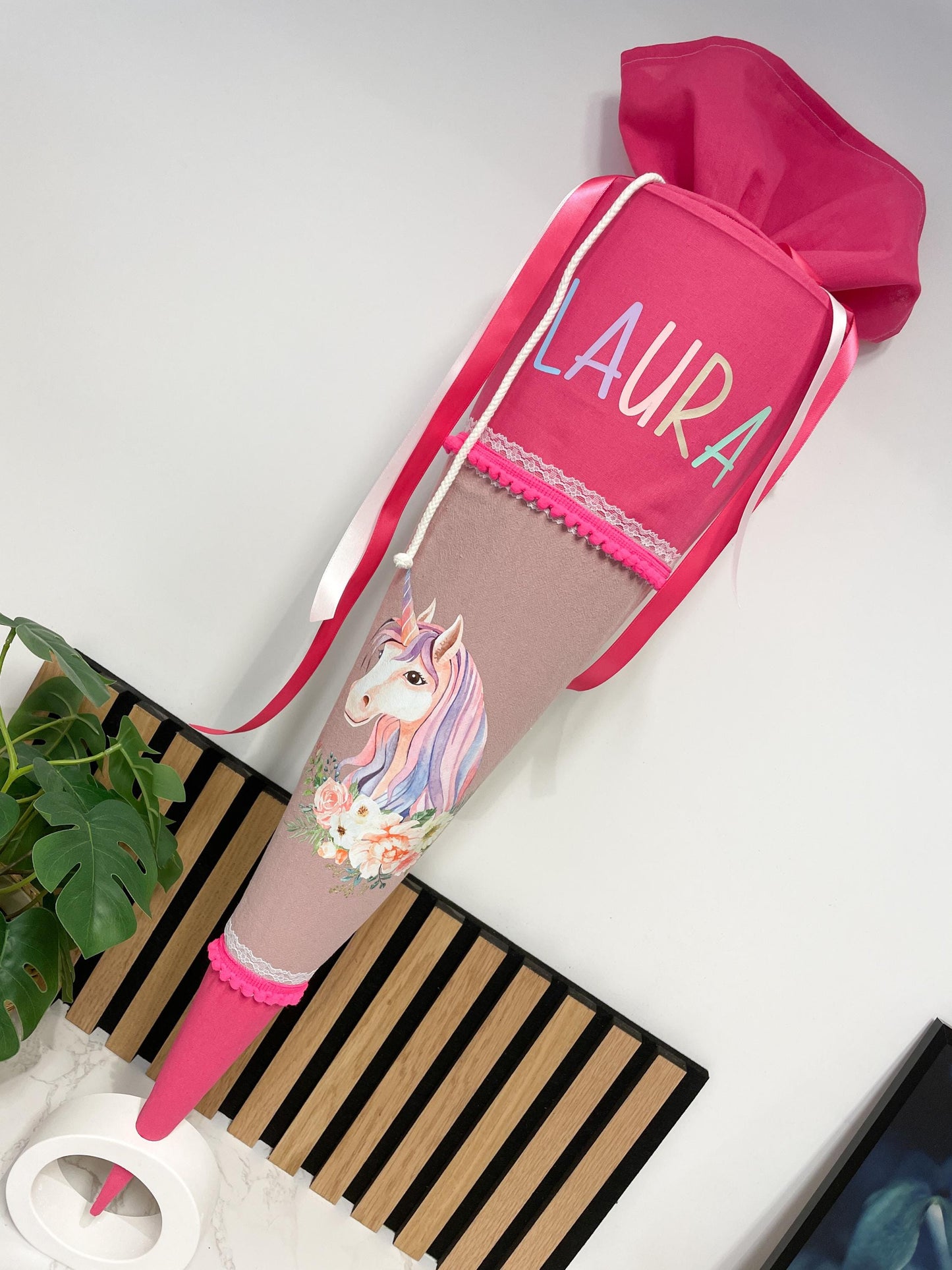 Schultüte pink mit Einhorn/ Zuckertüte zur Einschulung/ pink Unicorn