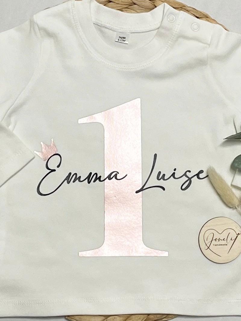 Geburtstags Shirt langarm für Mädchen mit individuellem Aufdruck in Gold, Silber oder Rosegold