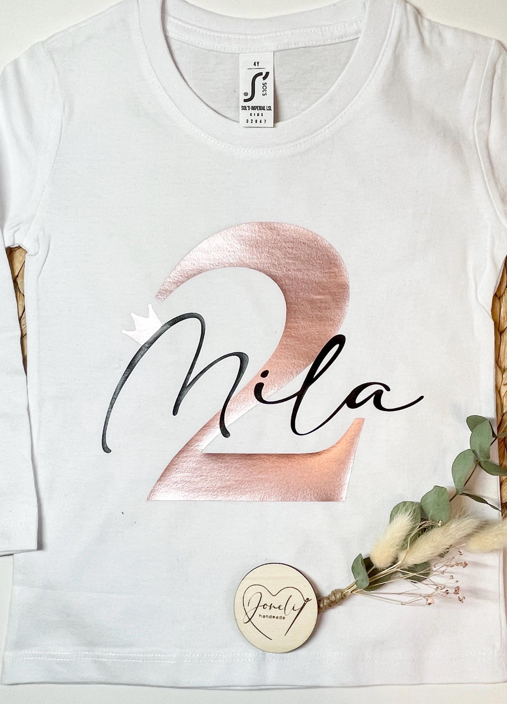 Geburtstags Shirt langarm für Mädchen mit individuellem Aufdruck in Gold, Silber oder Rosegold