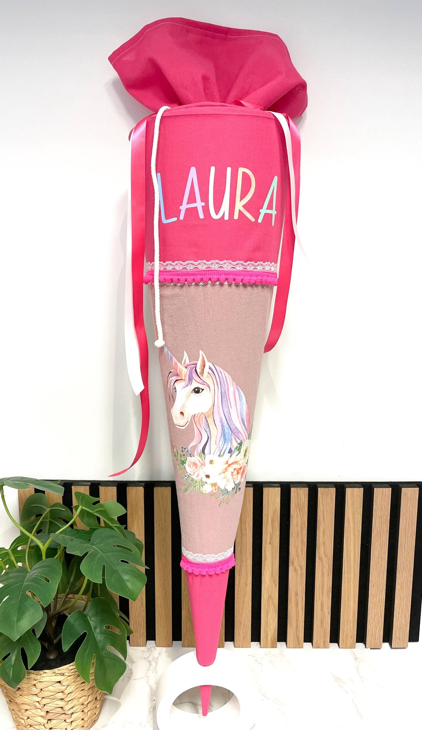 Schultüte pink mit Einhorn/ Zuckertüte zur Einschulung/ pink Unicorn