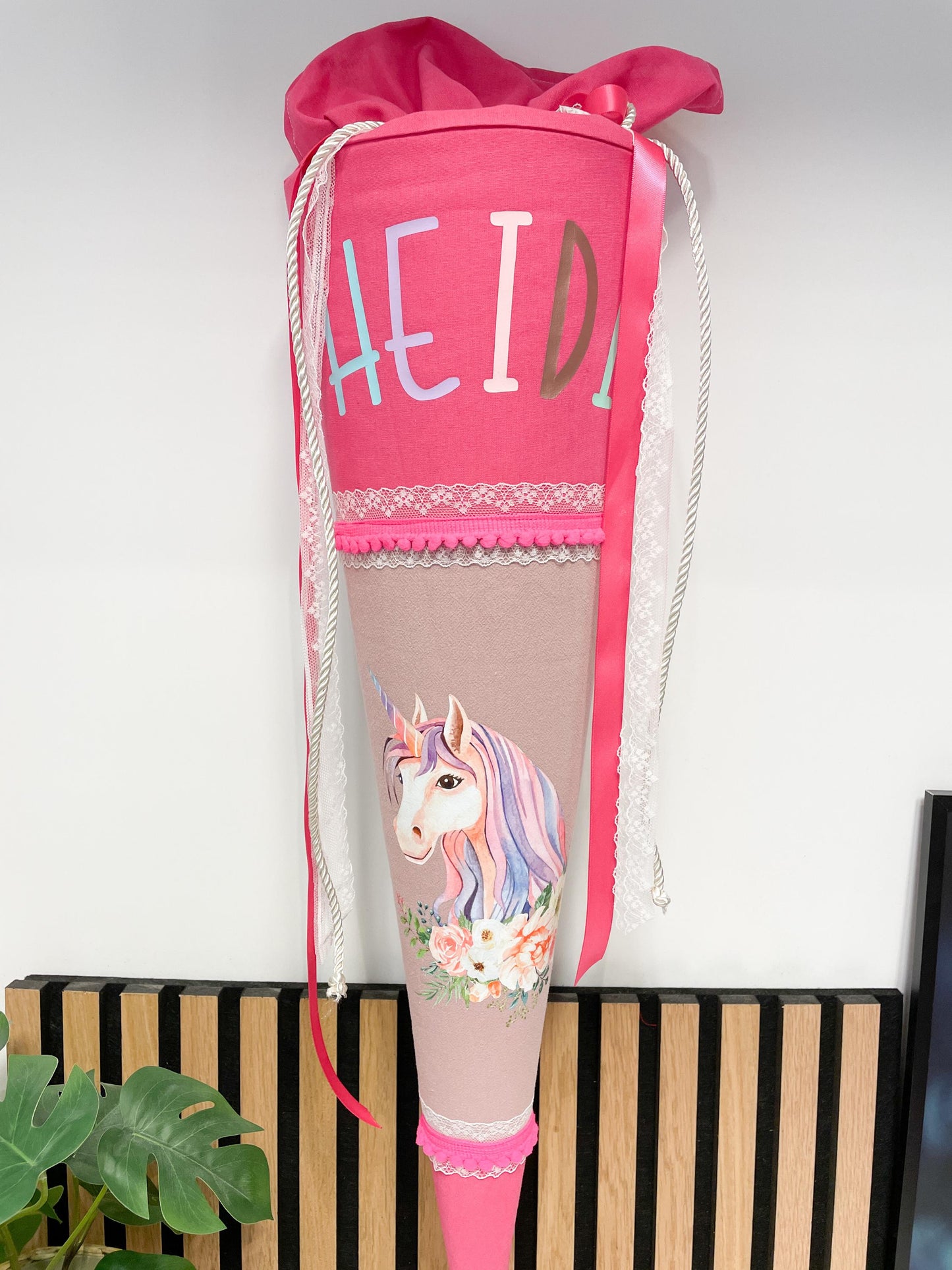 Schultüte pink mit Einhorn/ Zuckertüte zur Einschulung/ pink Unicorn