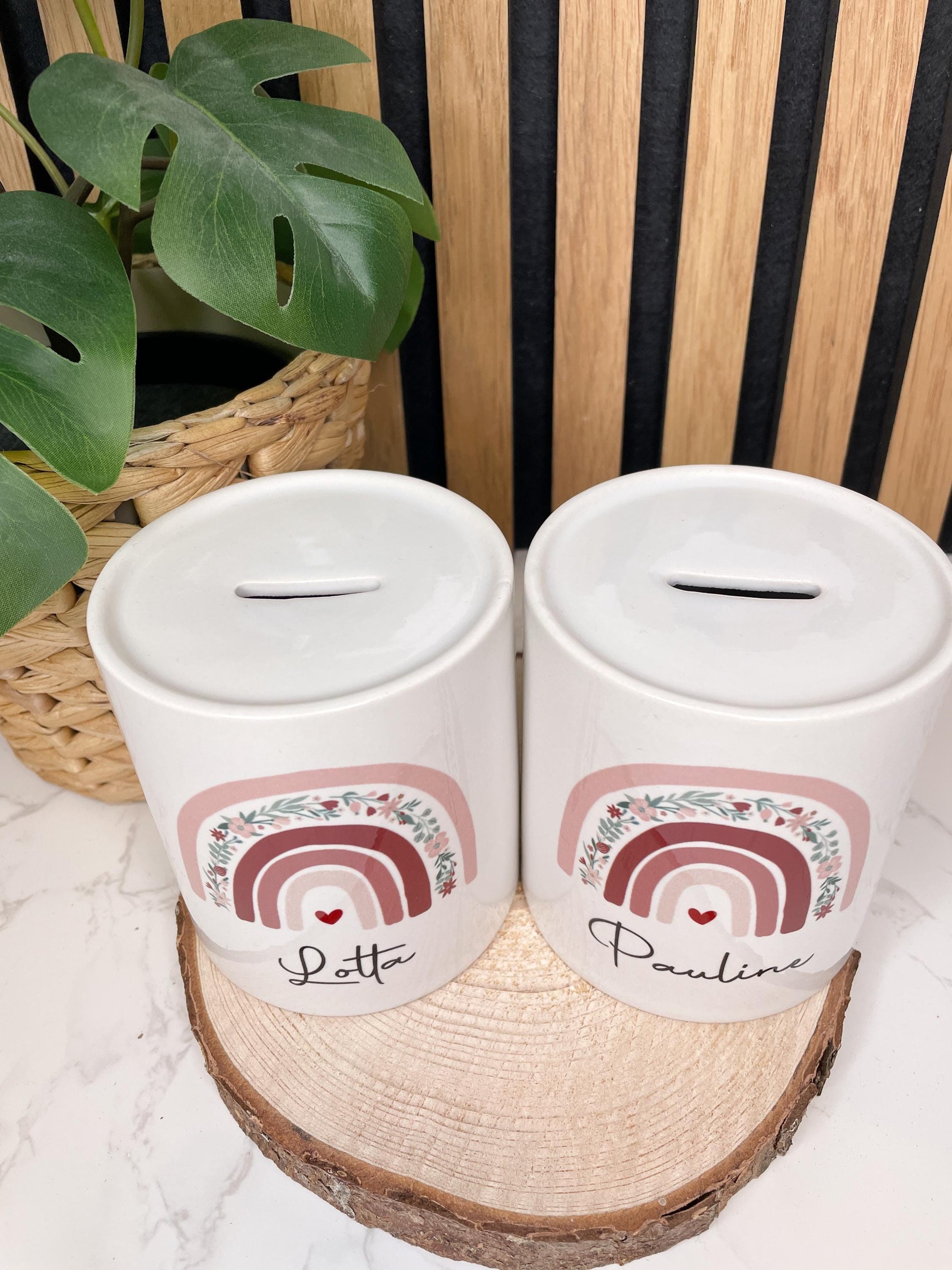 Geschenkset zur Taufe personalisiert / Spardose und Taufkerze Raysin Regenbogen