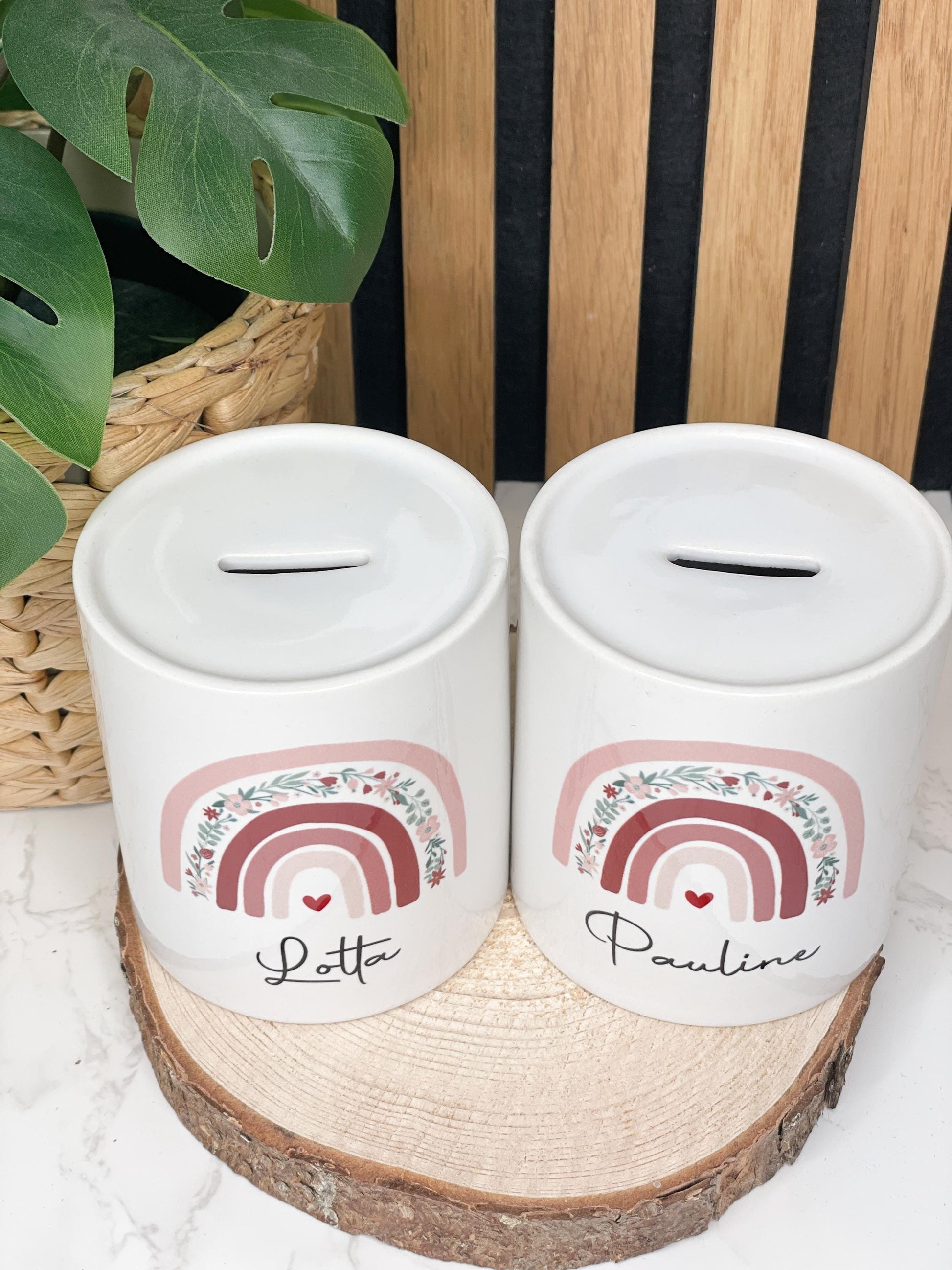 Geschenkset zur Taufe personalisiert / Spardose und Taufkerze Raysin Regenbogen