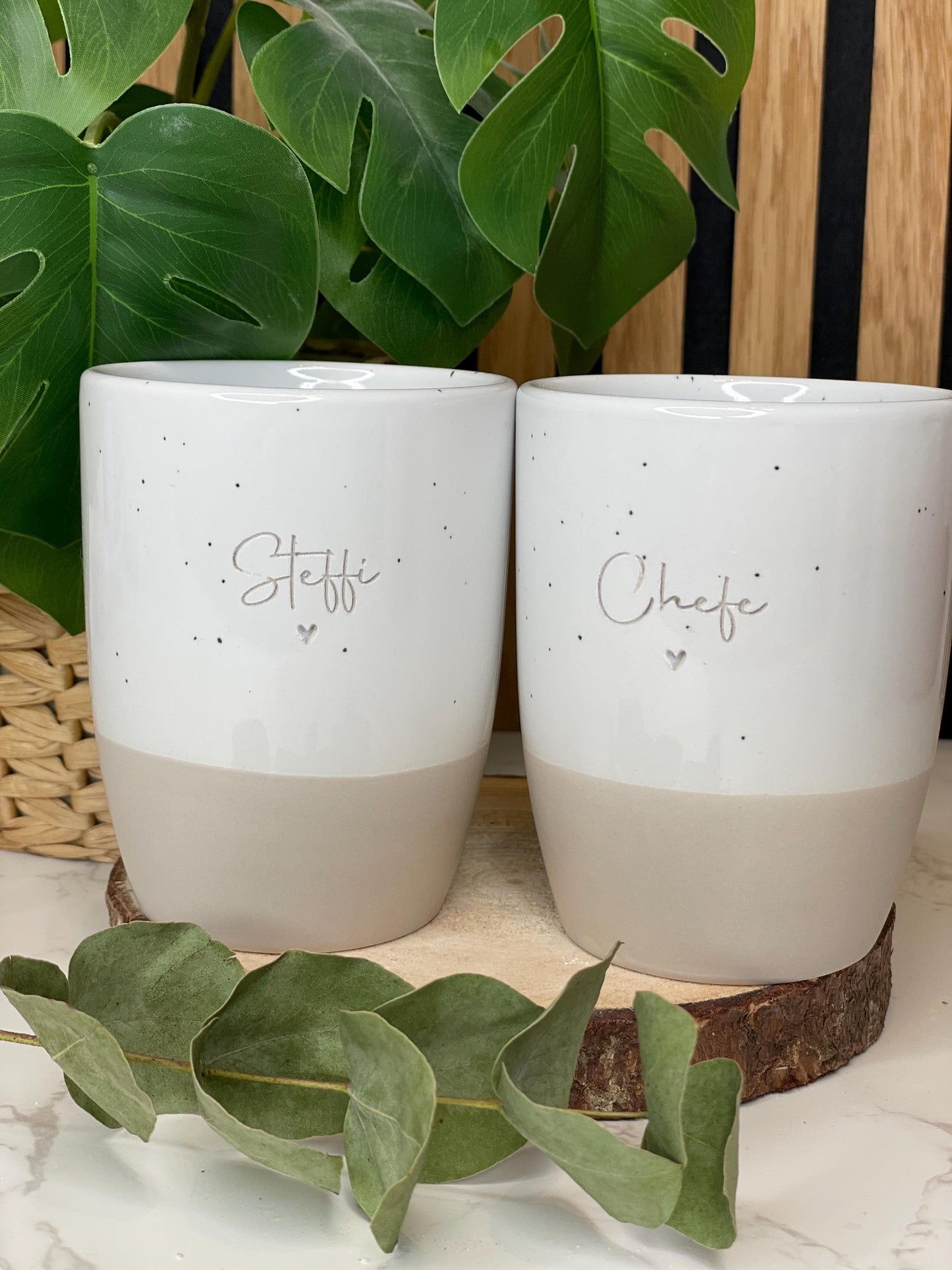 Keramik Becher / Steingut Becher grau du bist wundervoll / Lieblingsmensch / Mama