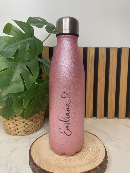 Thermosflasche / Trinkflasche rosa Glitzer personalisiert mit dem Namen , 500ml