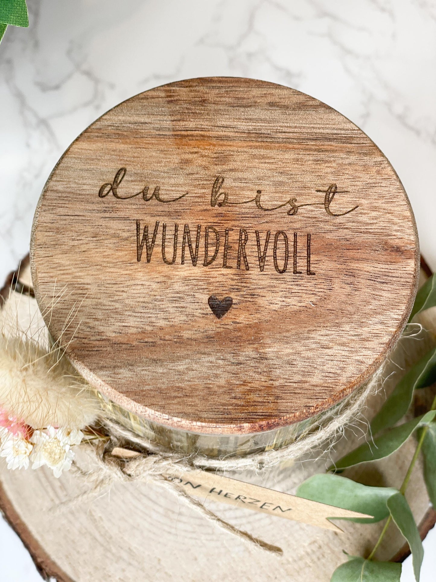 Vorratsglas mit Holzdeckel „Du bist wundervoll“ Geschenk zum Geburtstag Ostern oder weihnachten