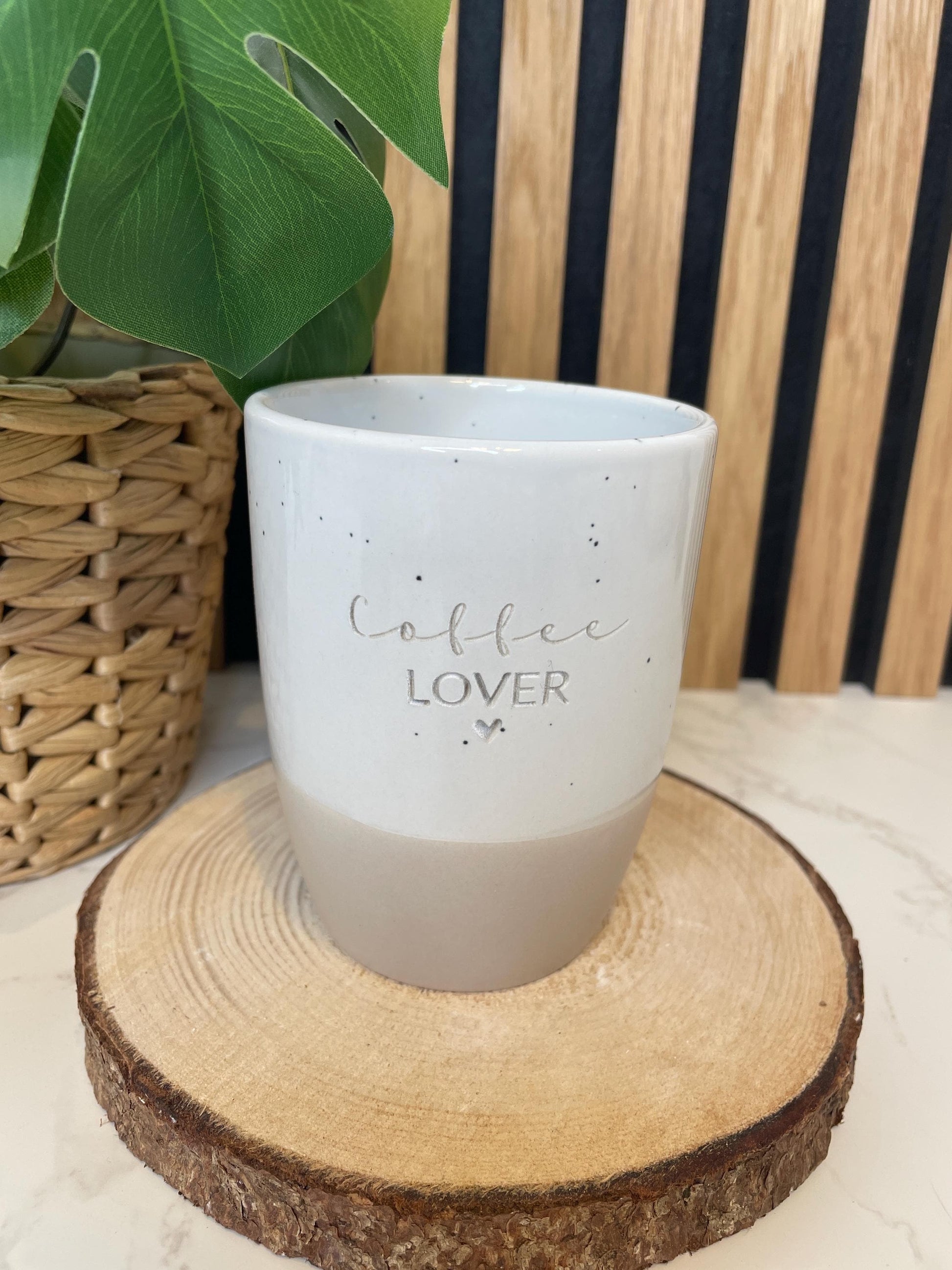 Keramik Becher / Steingut Becher grau du bist wundervoll / Lieblingsmensch / Mama