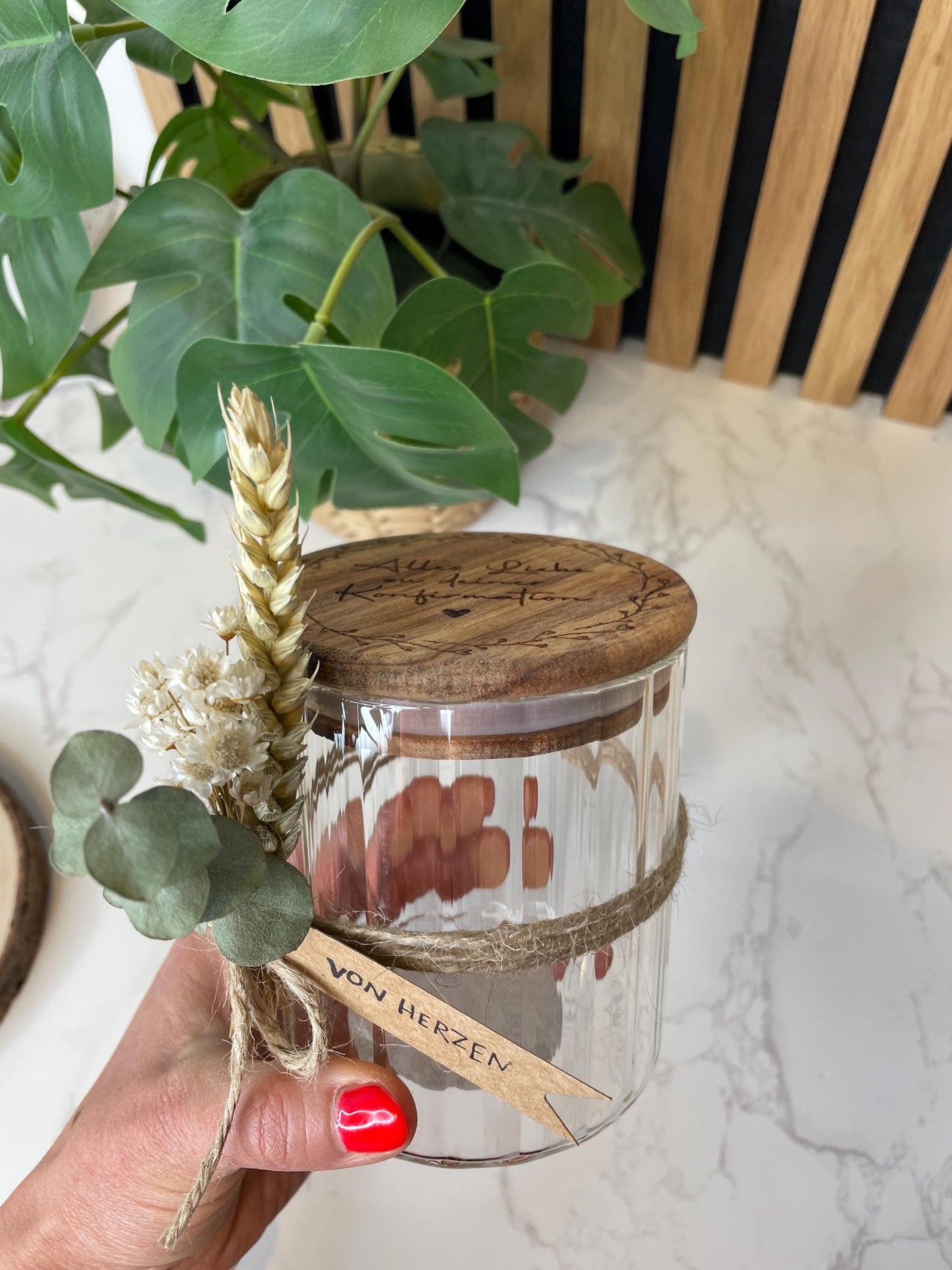 Geschenkglas zur Konfirmation oder Kommunion / Raysin deko /vorratsglas