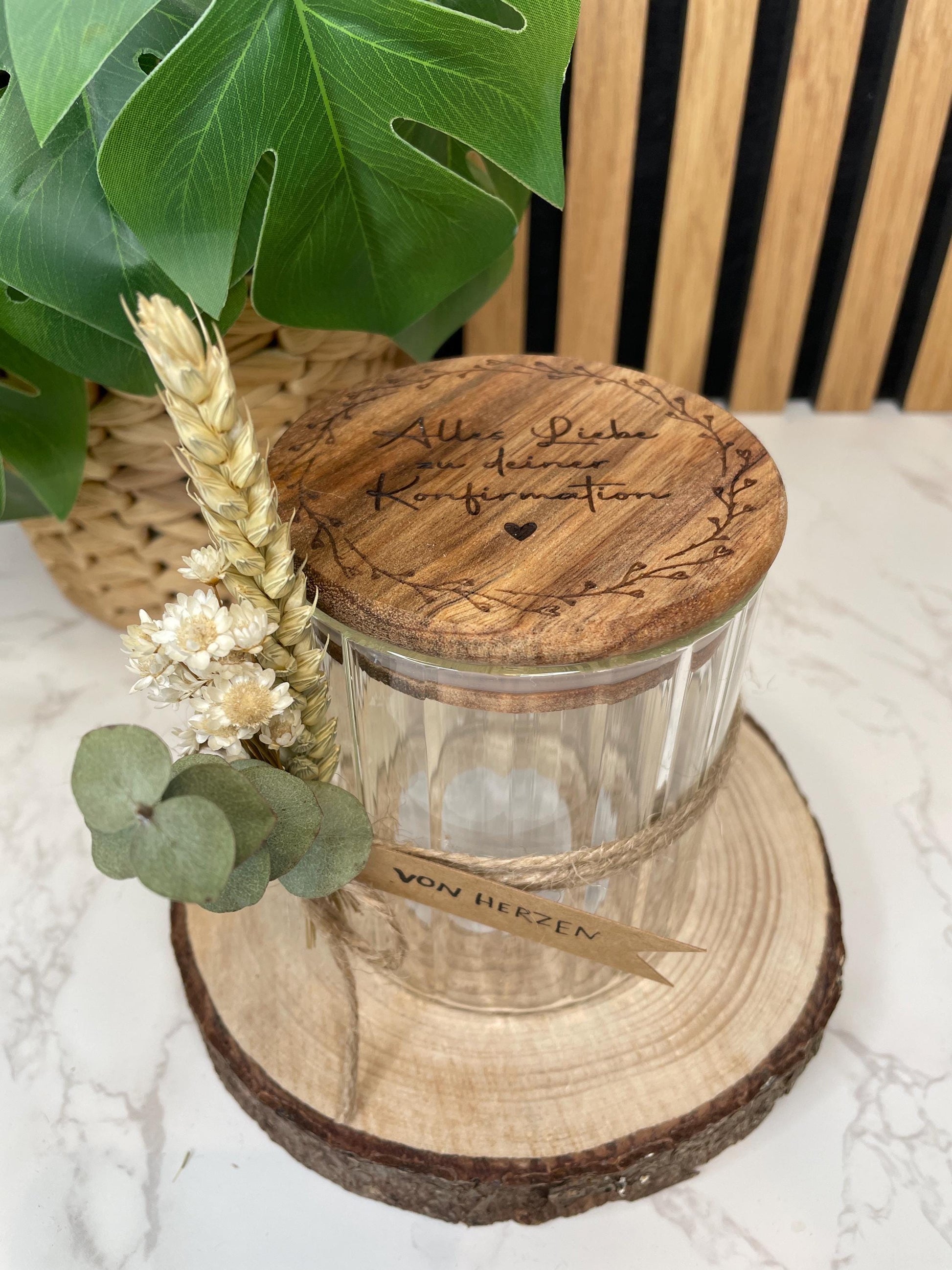 Geschenkglas zur Konfirmation oder Kommunion / Raysin deko /vorratsglas