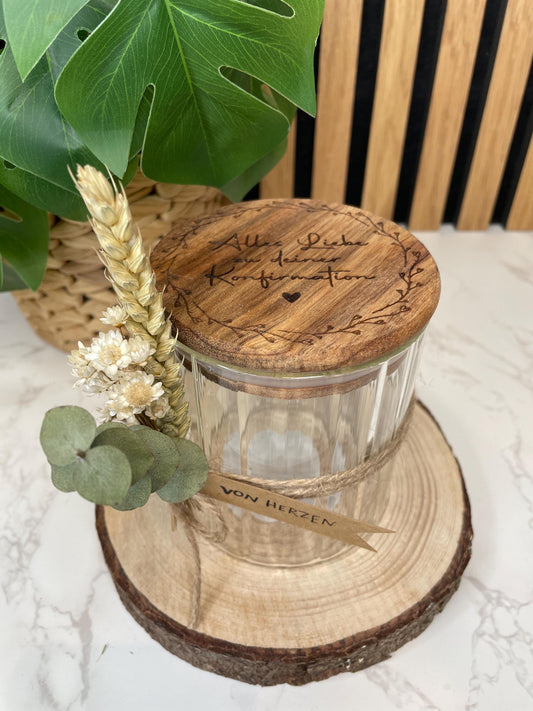 Geschenkglas zur Konfirmation oder Kommunion / Raysin deko /vorratsglas