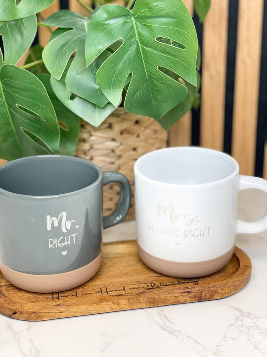 Hochzeitsgeschenk Tassen Set Mr und Mrs mit schöner personalisierter Gravur