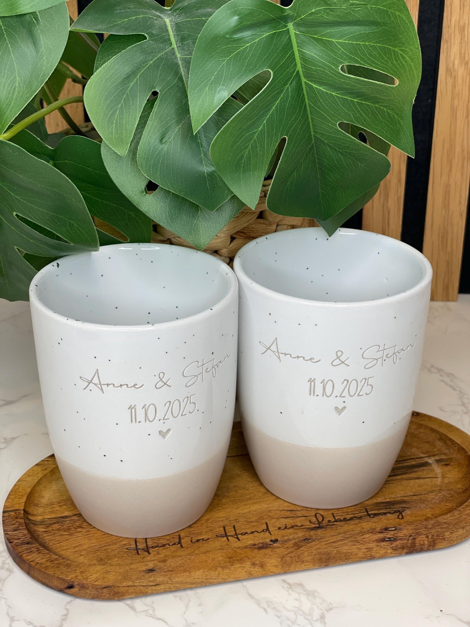 Keramik Becher / Steingut Becher beige Geschenk zur Hochzeit