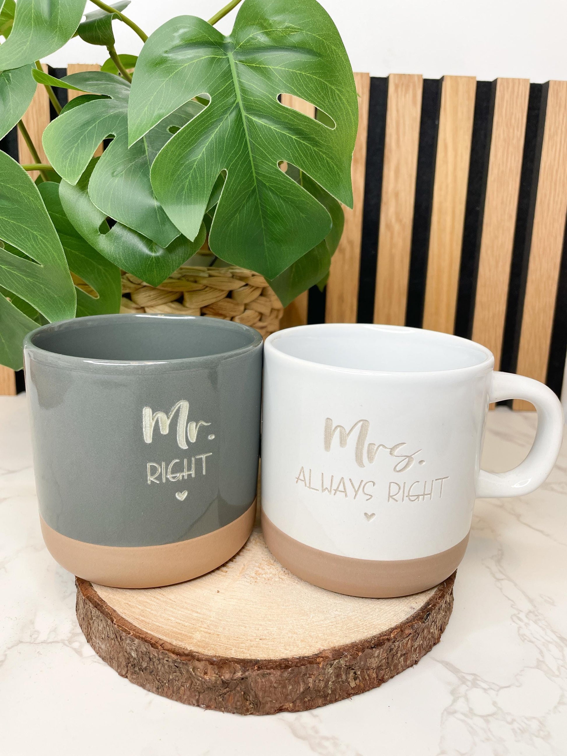 Hochzeitsgeschenk Tassen Set Mr und Mrs mit schöner personalisierter Gravur