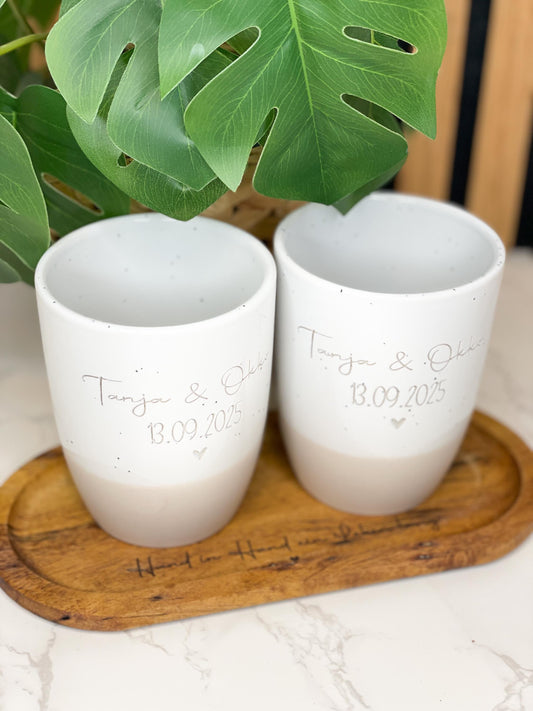 Keramik Becher / Steingut Becher beige Geschenk zur Hochzeit