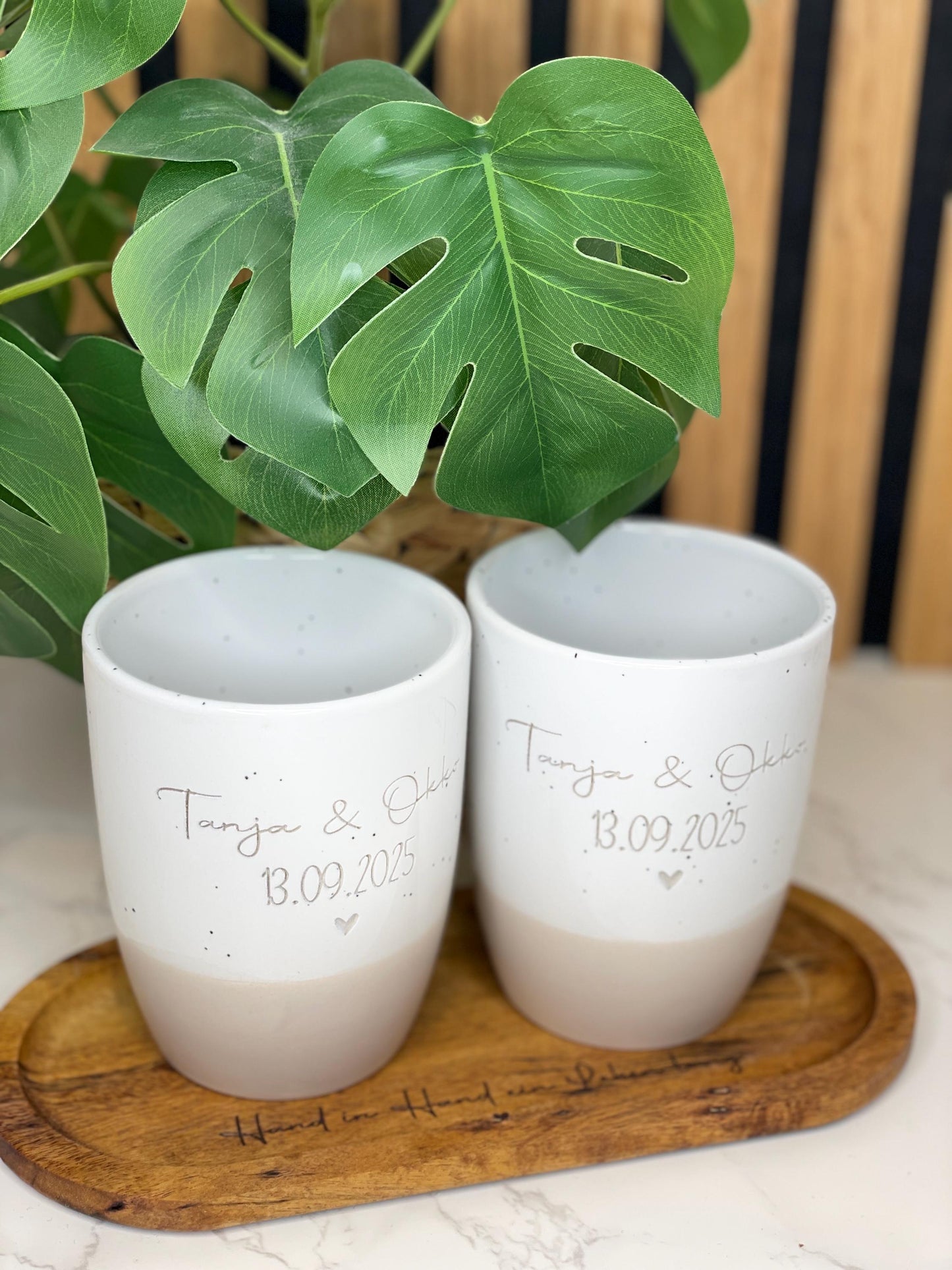 Keramik Becher / Steingut Becher beige Geschenk zur Hochzeit