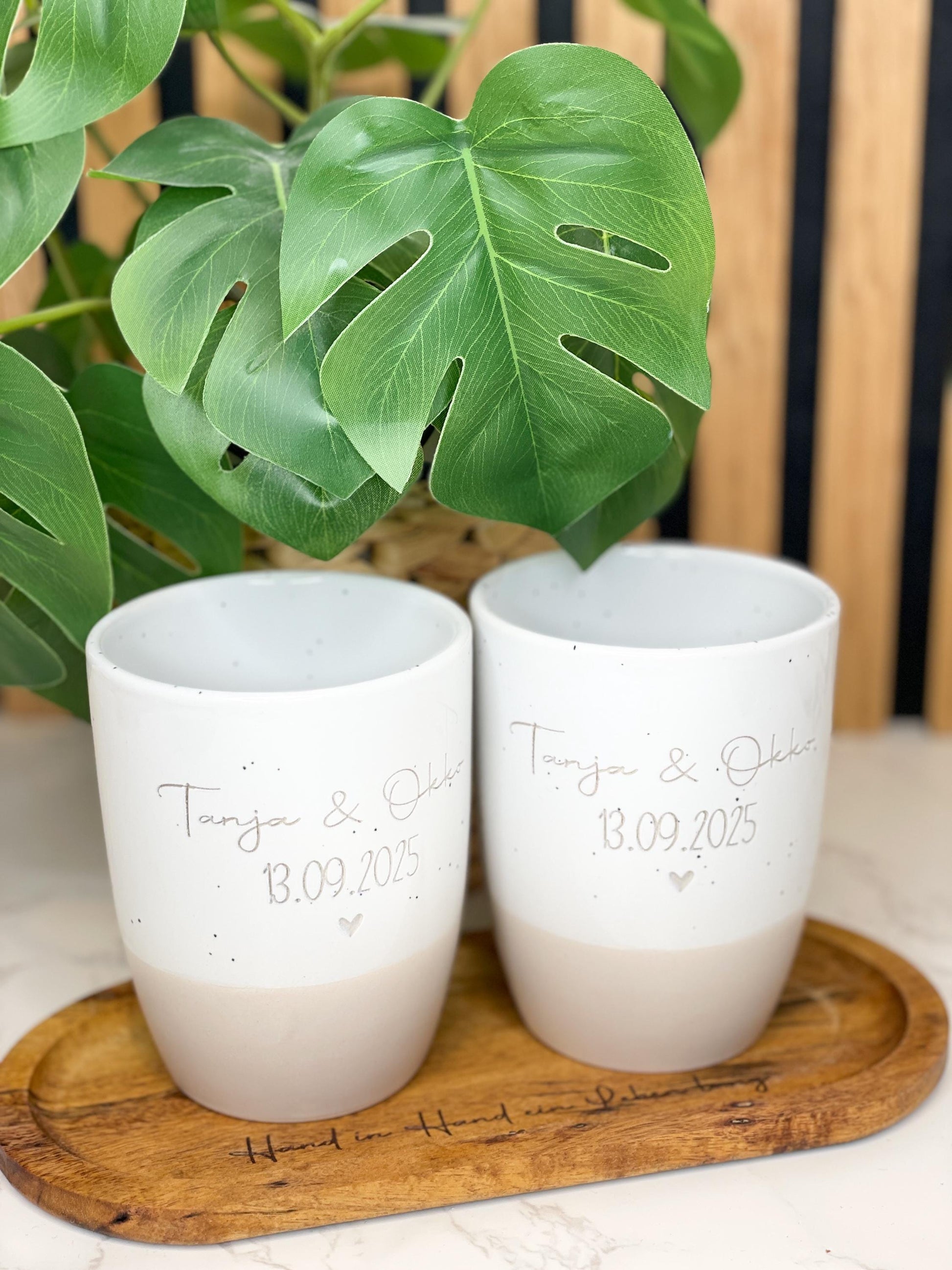 Keramik Becher / Steingut Becher beige Geschenk zur Hochzeit