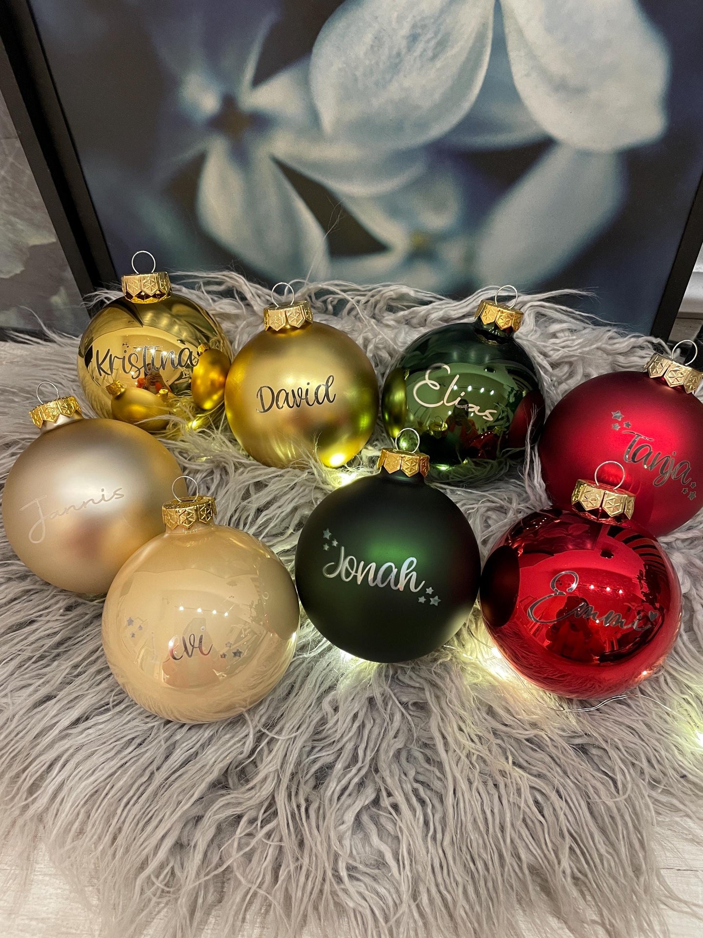 Personalisierte Christbaumkugeln, Weihnachtsgeschenk mit Name in verschiedenen Farben