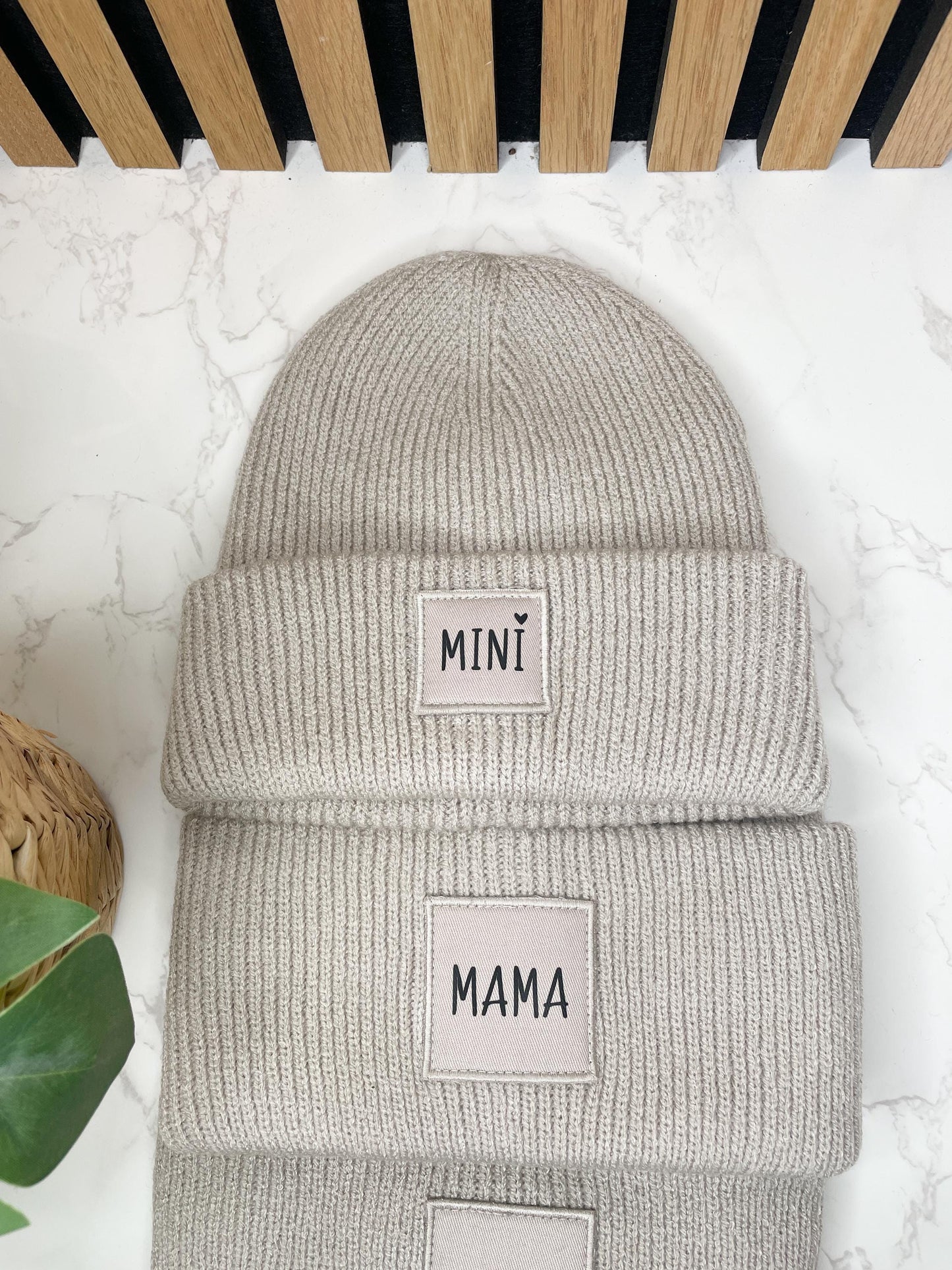 Familienset Winterbeanies Mama Papa Mini oder individuellen Aufdruck