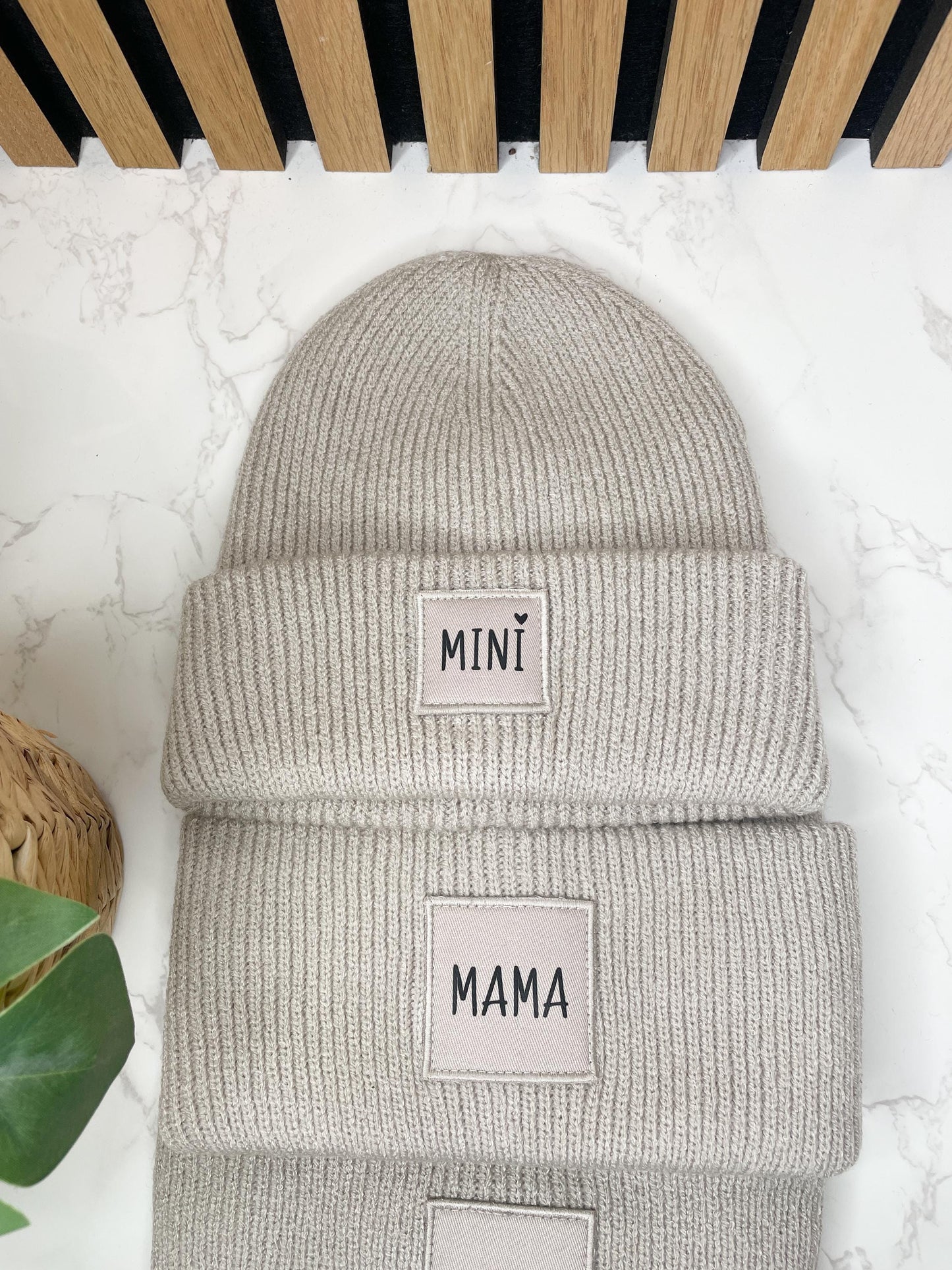 Familienset Winterbeanies Mama Papa Mini oder individuellen Aufdruck