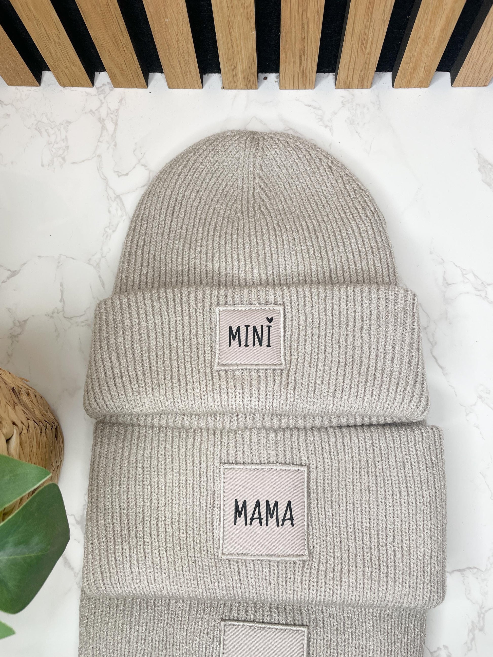 Familienset Winterbeanies Mama Papa Mini oder individuellen Aufdruck
