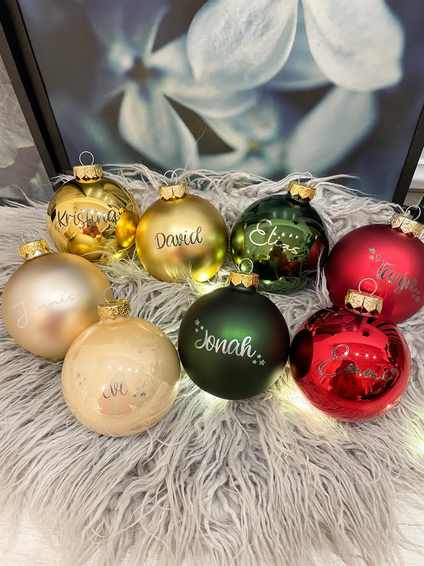 Personalisierte Christbaumkugeln, Weihnachtsgeschenk mit Name in verschiedenen Farben