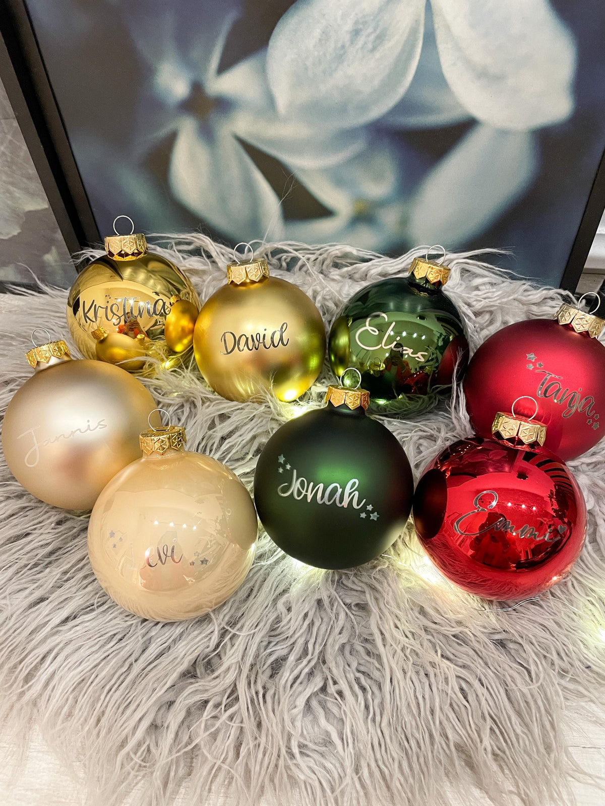 Personalisierte Christbaumkugeln, Weihnachtsgeschenk mit Name in verschiedenen Farben
