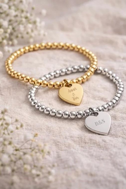 Wunderschönes Perlenarmband Mit graviert Herz Anhänger für deine Frau, Freundin oder Mama