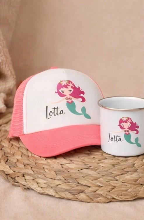Personalisierte Cap & Tasse / Meerjungfrau /Geschenk-Set/ Mütze / Snapback für Kinder und Teenager/ verschiedene Farben