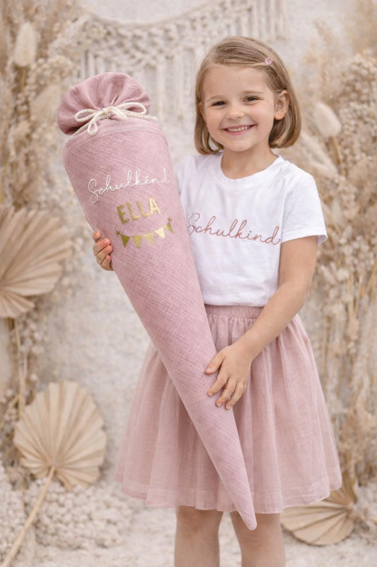 Schulkind T-Shirt & Schultüte/Zuckertüte aus Musselin, verschiedene Farben