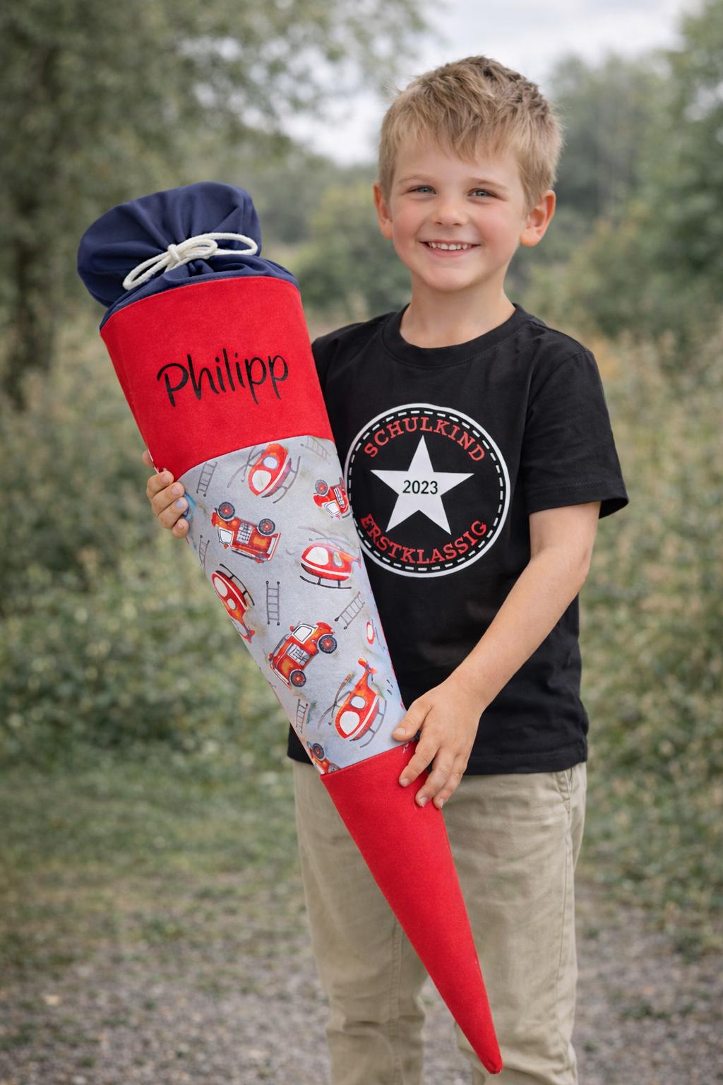 Schulkind T-Shirt & Schultüte/Zuckertüte Feuerwehr