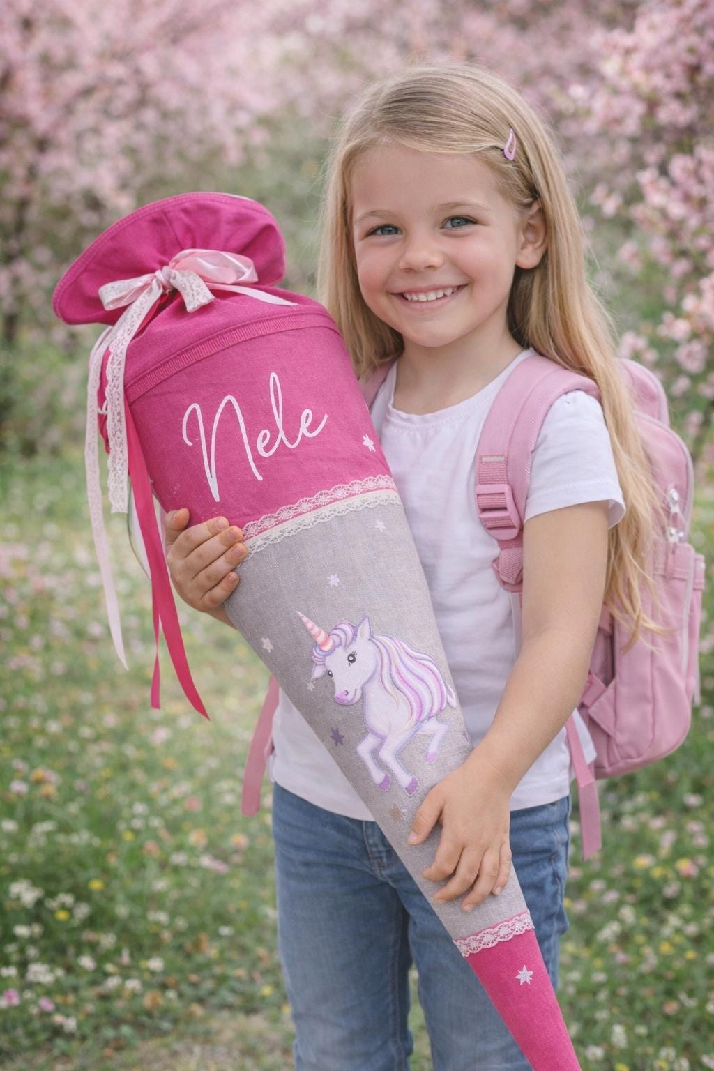 Schultüte / Zuckertüte Einhorn Einschulung Schulkind , personalisiert mit dem Namen