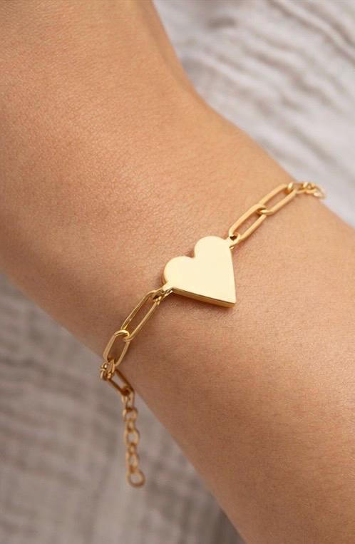 Personalisiertes Herz Armband Gold – Gravur Armband mit Namen – Valentinstag Geschenk – Muttertag Geschenk – Paperclip Armband Damen